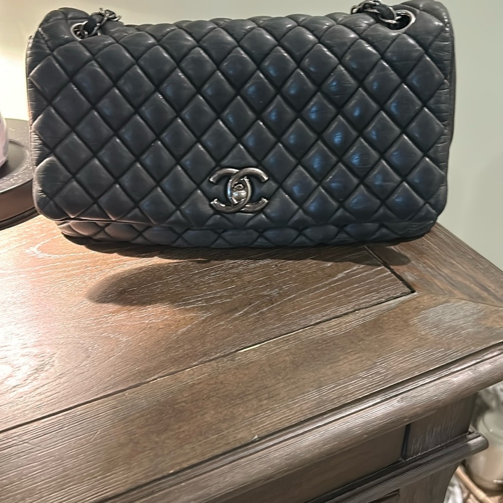 Iridescent Black Chanel Single flap Bag